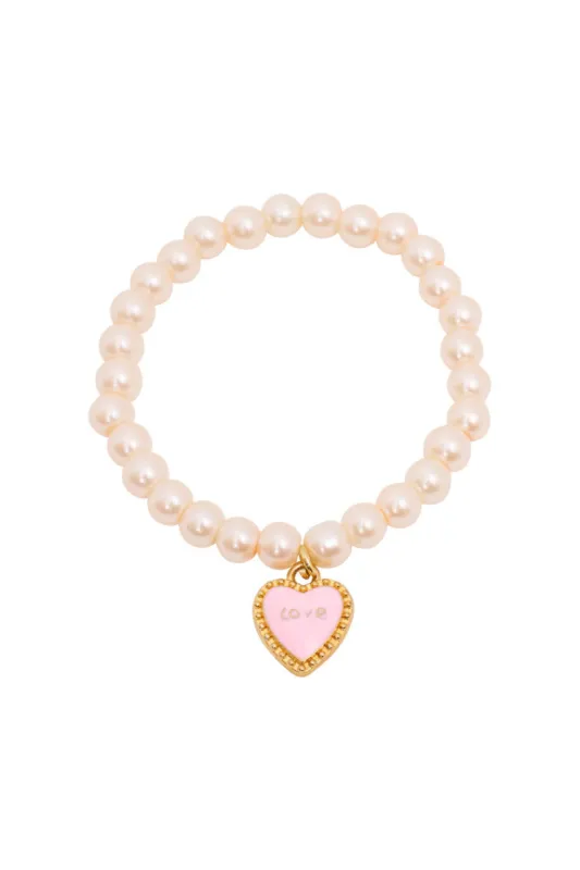 She's Coquette Love Heart Pearl Bracelet sold by LoveShackFancy