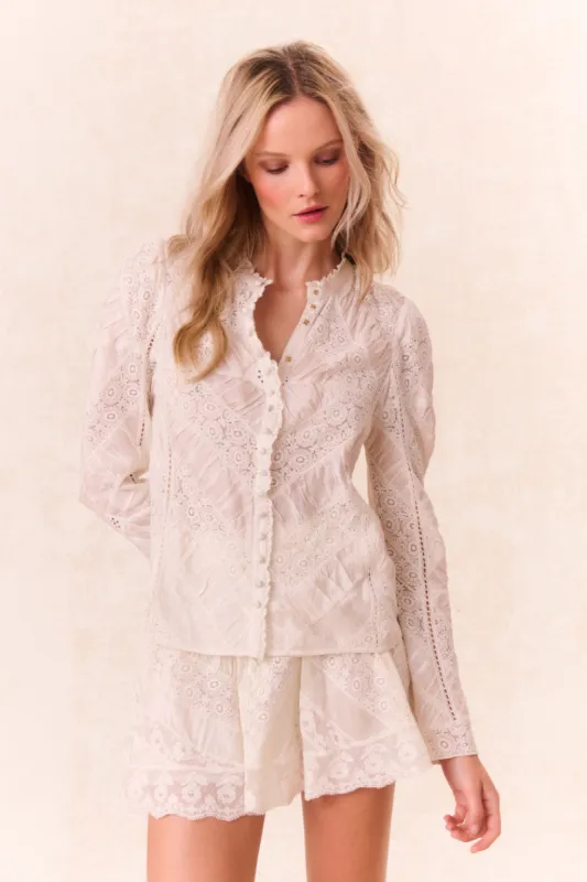Isaline Button Down Lace Top - OFF WHITE made by LoveShackFancy