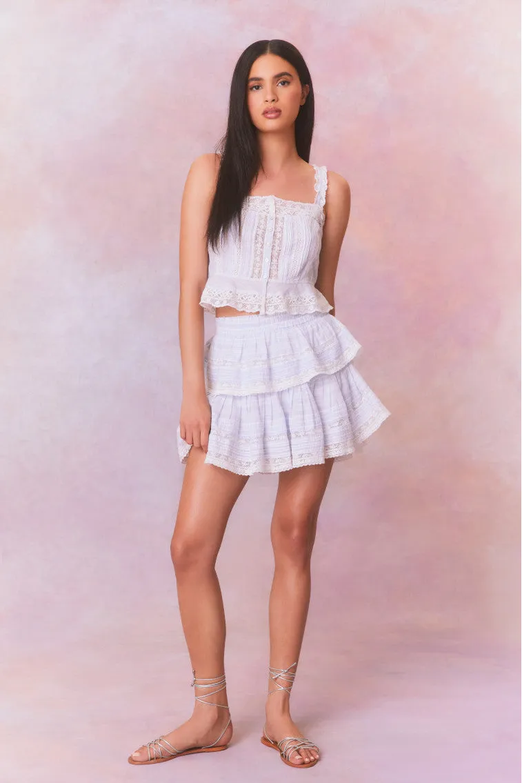 Ruffle Mini Stripe Cotton Skirt sold by LoveShackFancy