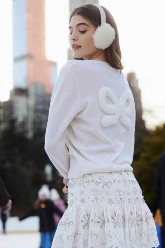LoveShackFancy x MAX&MOI Piata Faux Fur Bow Sweater - WHITE sold by LoveShackFancy