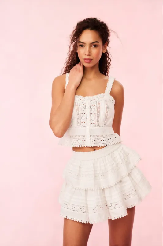 Ruffle Mini Heart Eyelet Lace Skirt sold by LoveShackFancy