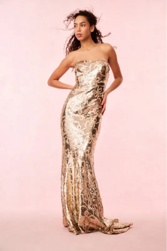 Sencha Sequin Strapless Gown made by LoveShackFancy
