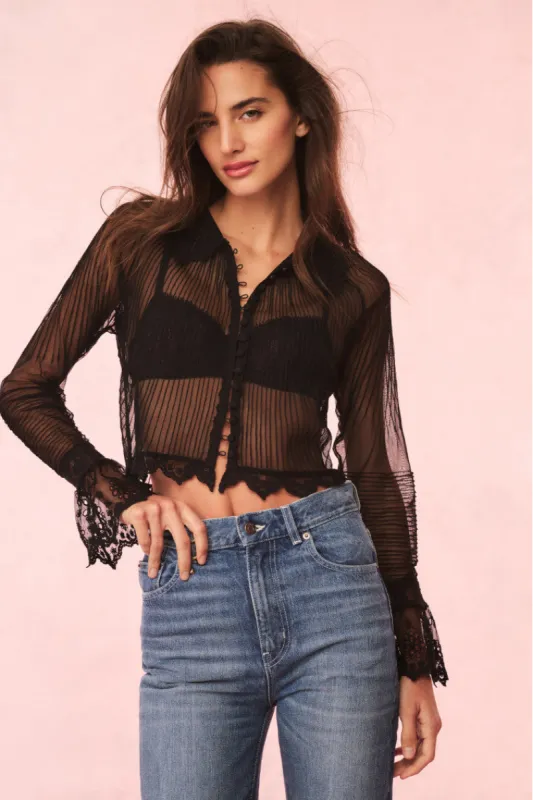 Koto Sheer Lace-Trimmed Top sold by LoveShackFancy