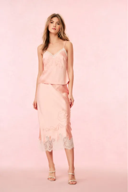 Malina Satin Midi Slip Skirt sold by LoveShackFancy