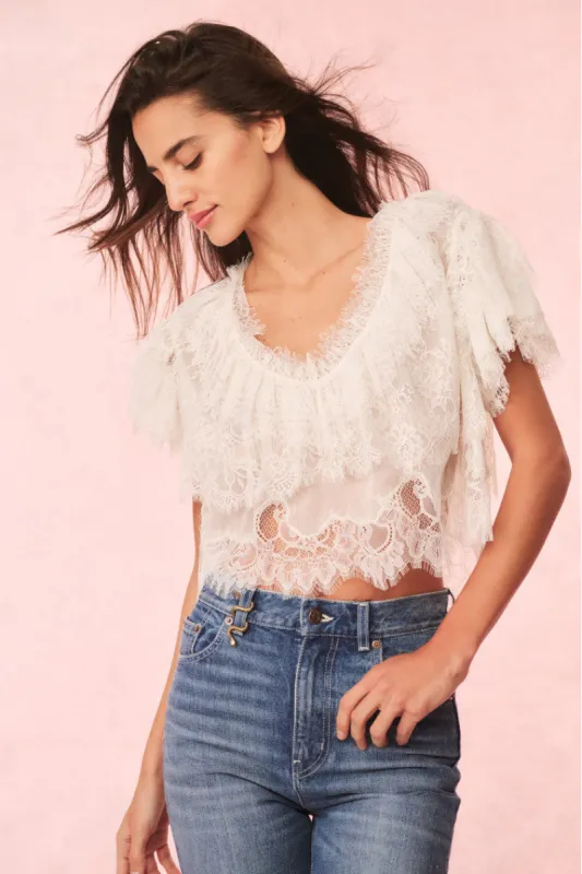 Vienne Lace Chiffon Top made by LoveShackFancy