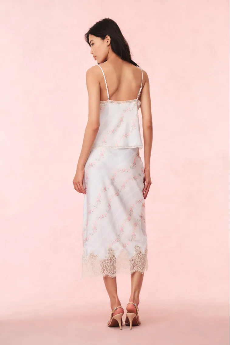 Malina Satin Floral Midi Slip Skirt sold by LoveShackFancy product image thumbnail 5