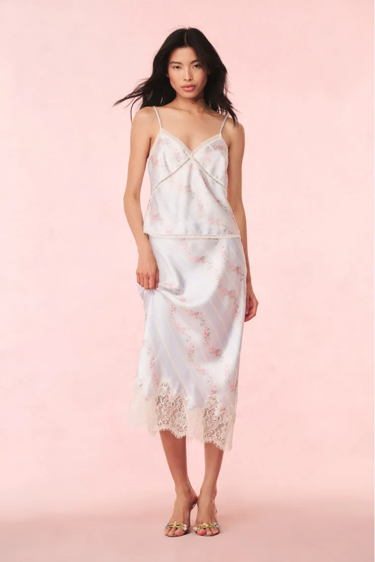 Malina Satin Floral Midi Slip Skirt sold by LoveShackFancy