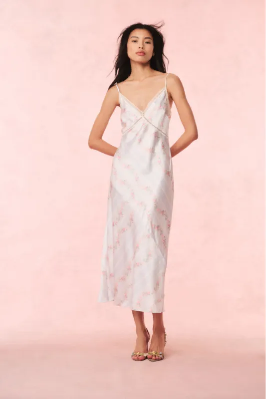 Ermon Satin Floral Slip Dress sold by LoveShackFancy