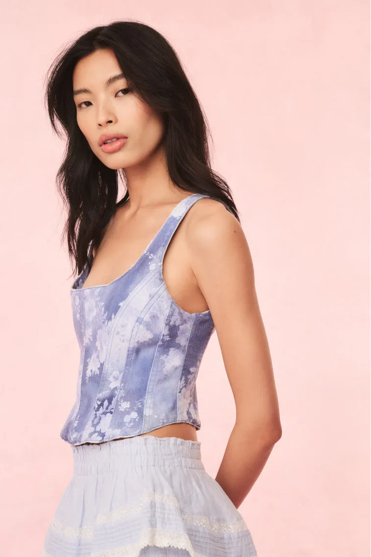 Emika Floral Denim Bustier Top sold by LoveShackFancy product image thumbnail 4