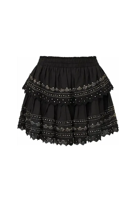 Ruffle Mini Rhinestone-Studded Skirt - BLACK sold by LoveShackFancy