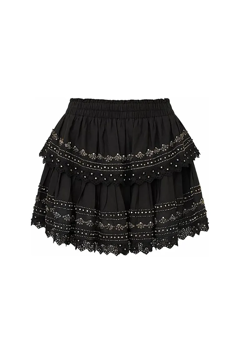 Ruffle Mini Rhinestone-Studded Skirt - BLACK sold by LoveShackFancy