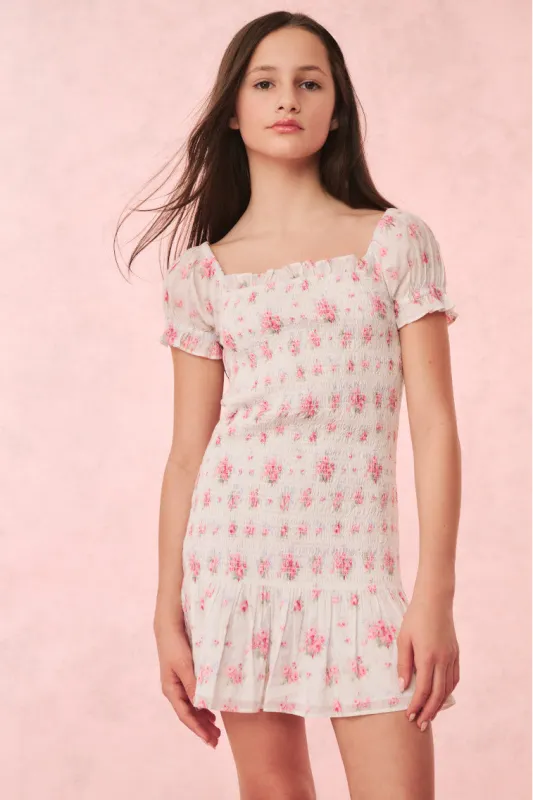 Girls Mosa Cotton Floral Dress - THULIAN PINK sold by LoveShackFancy
