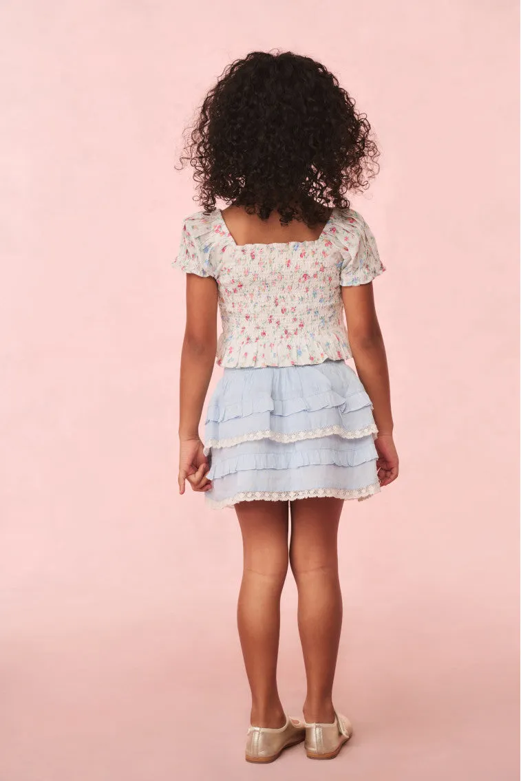 Girls Billie Blue Cotton Mini Skirt sold by LoveShackFancy product image thumbnail 2