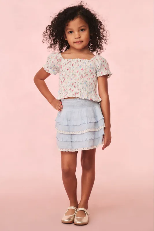 Girls Billie Blue Cotton Mini Skirt sold by LoveShackFancy