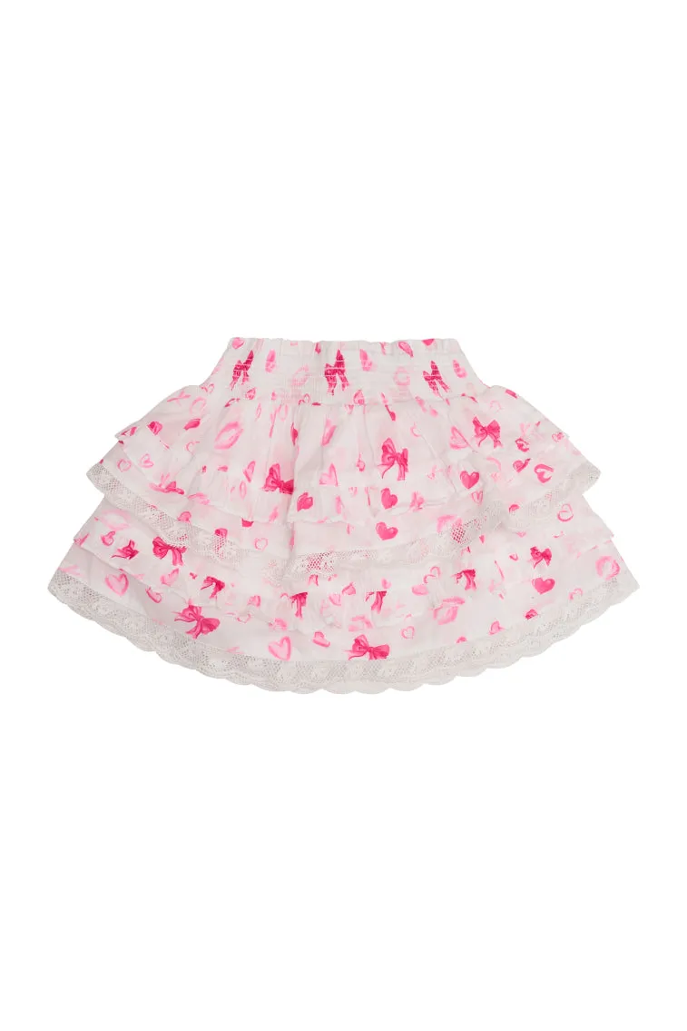 Girls Billie Bow & Kiss Print Ruffle Skirt sold by LoveShackFancy product image thumbnail 5