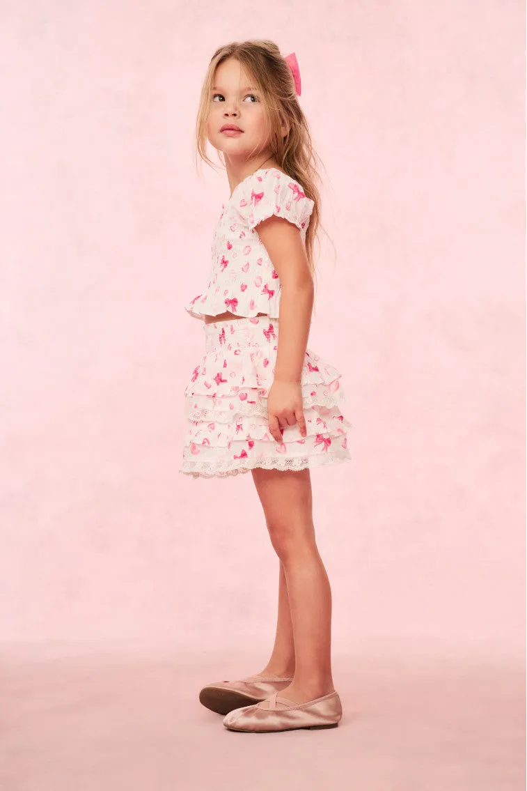 Girls Billie Bow & Kiss Print Ruffle Skirt sold by LoveShackFancy product image thumbnail 3