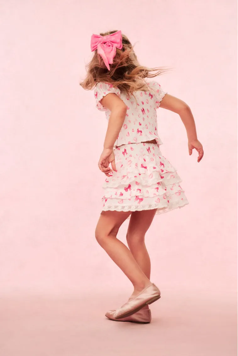 Girls Billie Bow & Kiss Print Ruffle Skirt sold by LoveShackFancy product image thumbnail 4