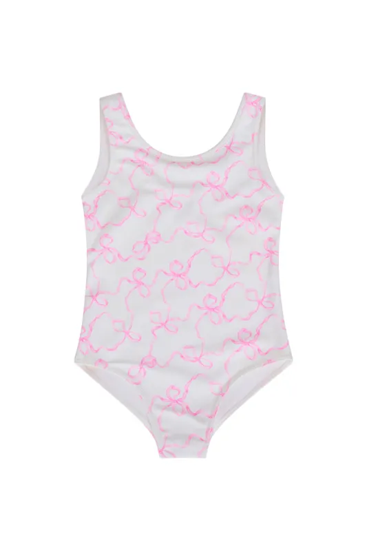 Girls Aldora Bow Print One-Piece Swimsuit sold by LoveShackFancy