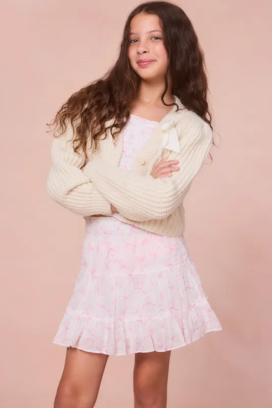 Girls Teisha Alpaca Bow Cardigan sold by LoveShackFancy