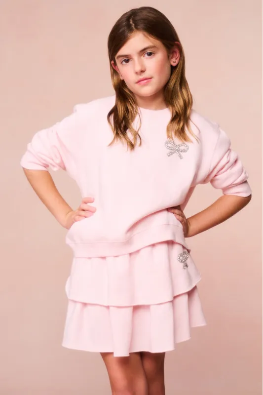 Girls Crystal Bow Fleece Ruffle Mini sold by LoveShackFancy