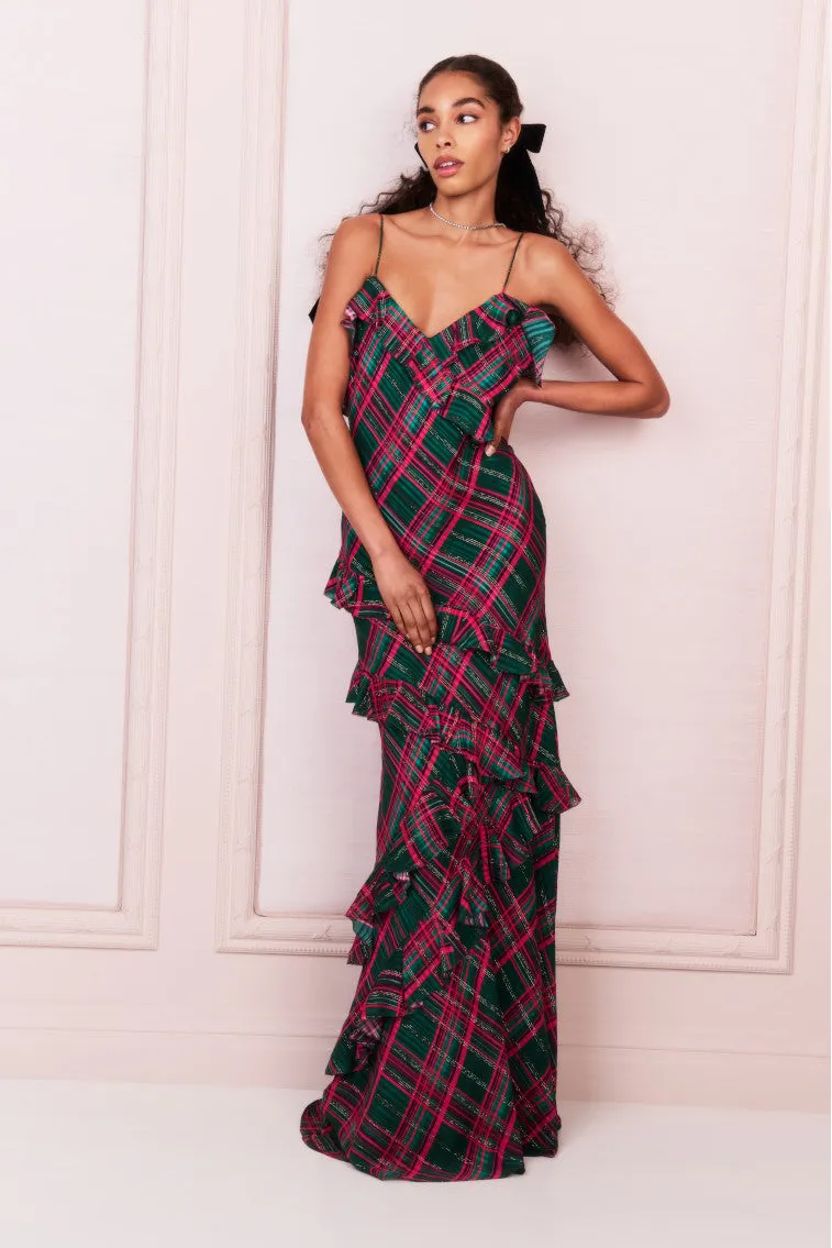 Rialto Silk Tartan Dress - EVERGREEN sold by LoveShackFancy