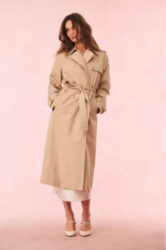 Thiel Bow-Embroidered Trench Coat sold by LoveShackFancy