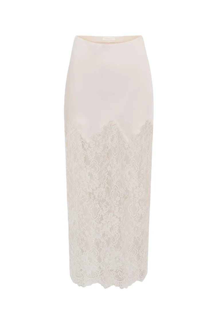 Ilene Satin Lace Maxi Skirt sold by LoveShackFancy product image thumbnail 4