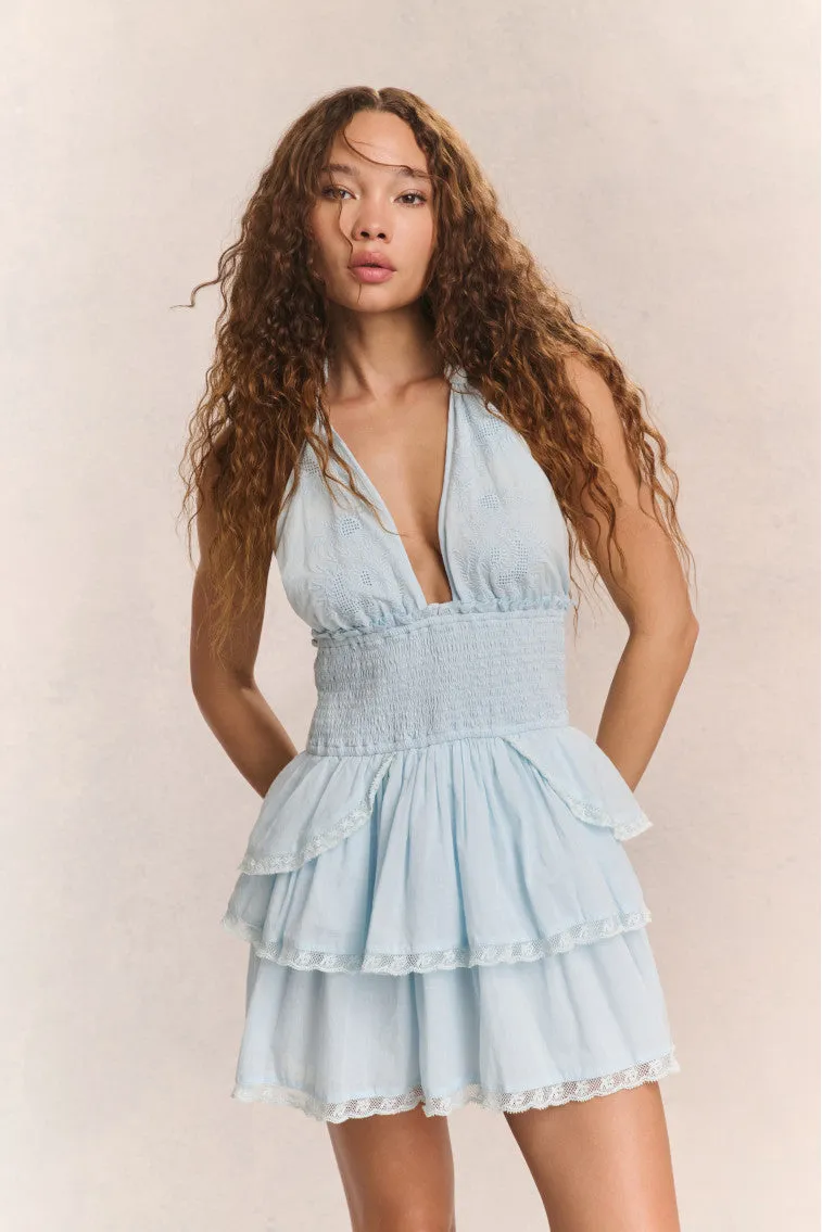 Deanna Heritage Halter Mini Dress - BLUE sold by LoveShackFancy