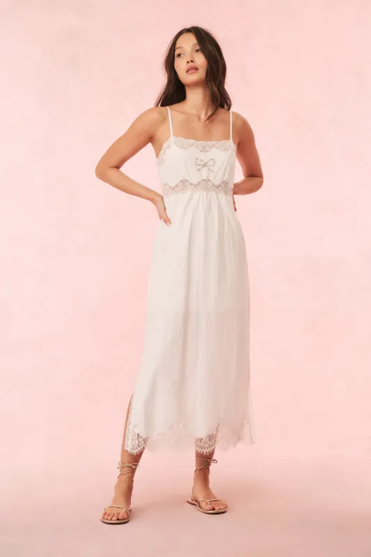 Vinca Cotton Lace Bow Midi Dress sold by LoveShackFancy