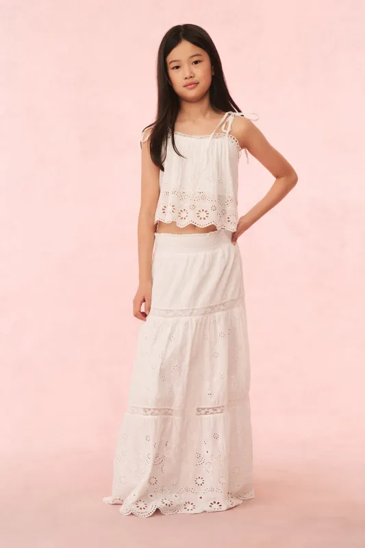 Girls Caelia Eyelet Lace Maxi Skirt made by LoveShackFancy