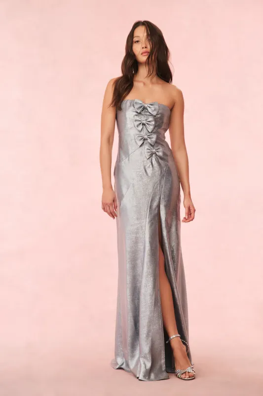 Elmina Strapless Metallic Gown made by LoveShackFancy