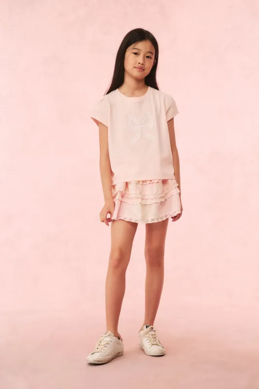Girls Tilliat Cotton Bow Tee - ICICLE PINK sold by LoveShackFancy