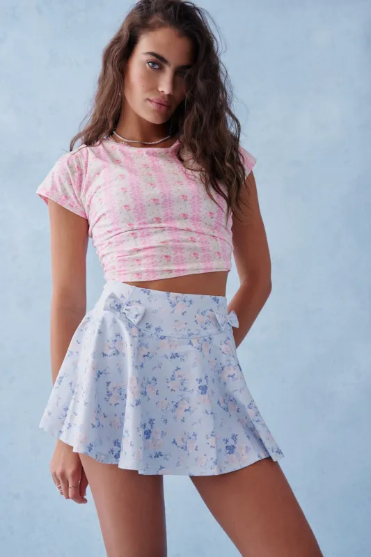 Corene Floral Active Skort - WHISPER BLUE sold by LoveShackFancy