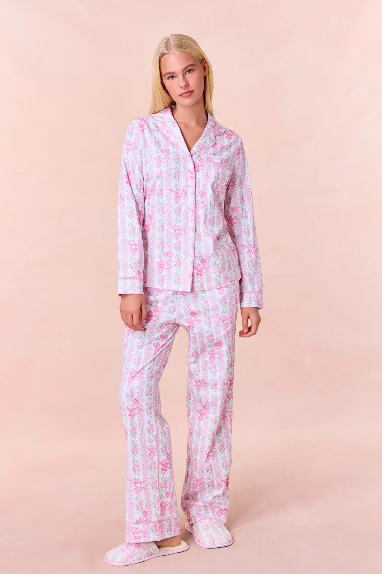 LoveShackFancy x Roller Rabbit Heirloom Monkey Long Sleeve Polo Pajamas sold by LoveShackFancy