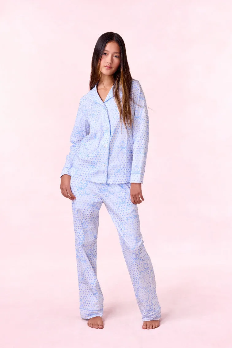 LoveShackFancy x Roller Rabbit Luna Bow Hearts Long Sleeve Polo Pajamas sold by LoveShackFancy product image thumbnail 5
