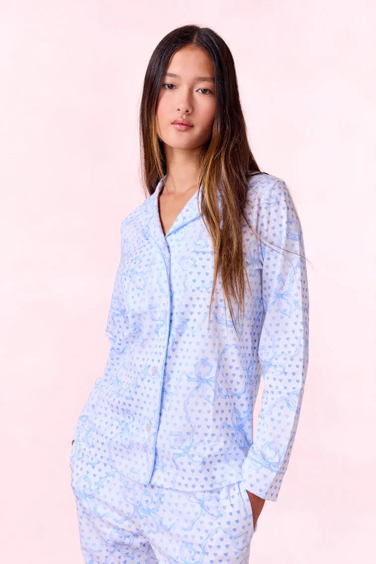 LoveShackFancy x Roller Rabbit Luna Bow Hearts Long Sleeve Polo Pajamas sold by LoveShackFancy product image thumbnail 3