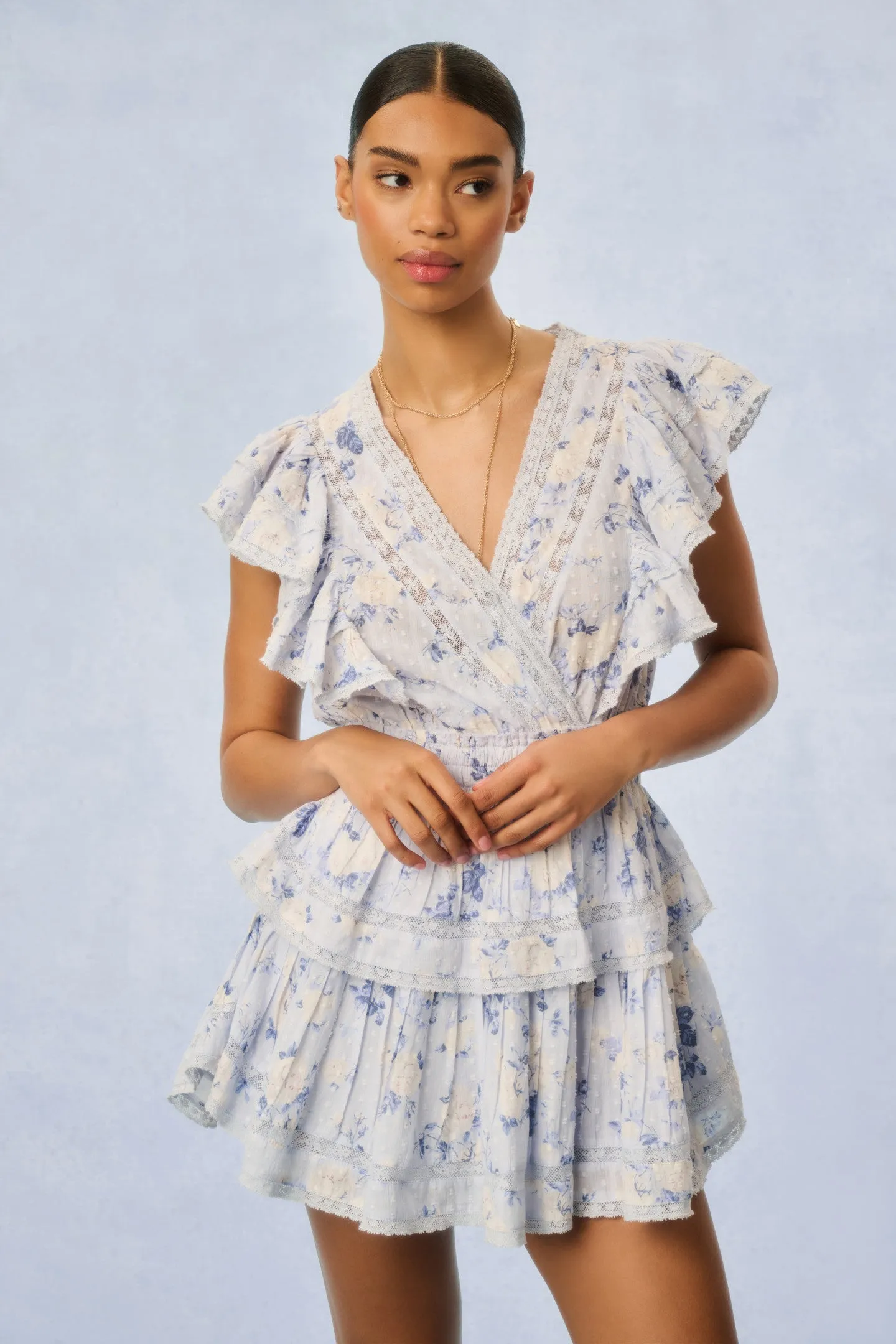 Gwen Fragrance Print Cotton Mini Dress - WHISPER BLUE sold by LoveShackFancy product image thumbnail 2