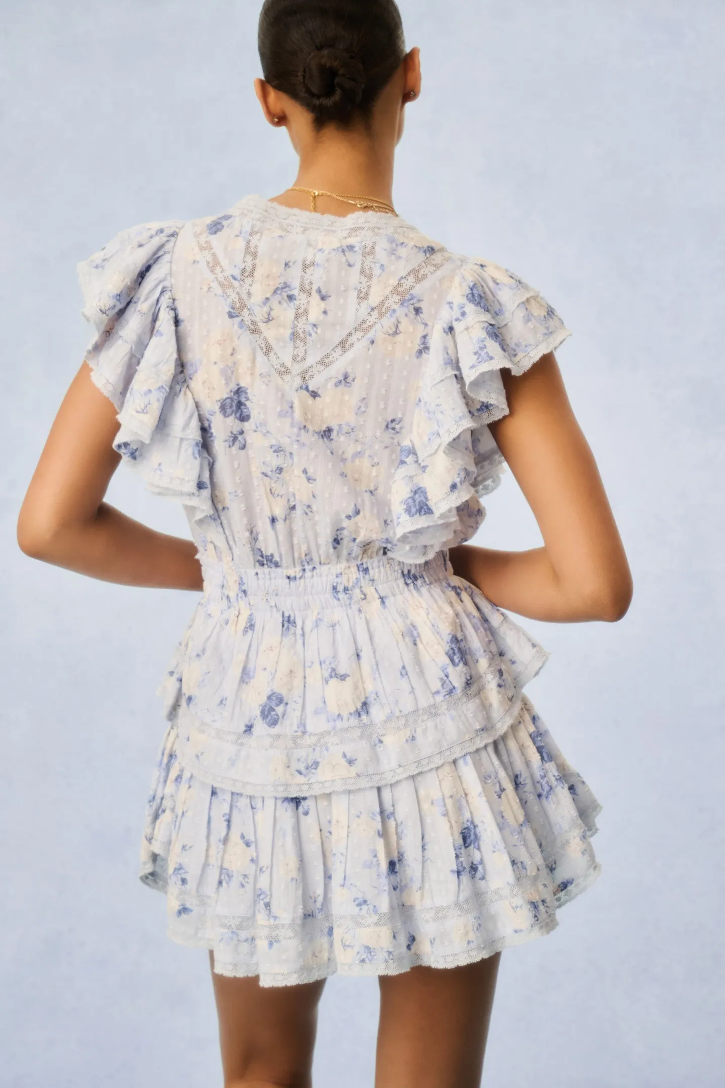 Gwen Fragrance Print Cotton Mini Dress - WHISPER BLUE sold by LoveShackFancy product image thumbnail 4