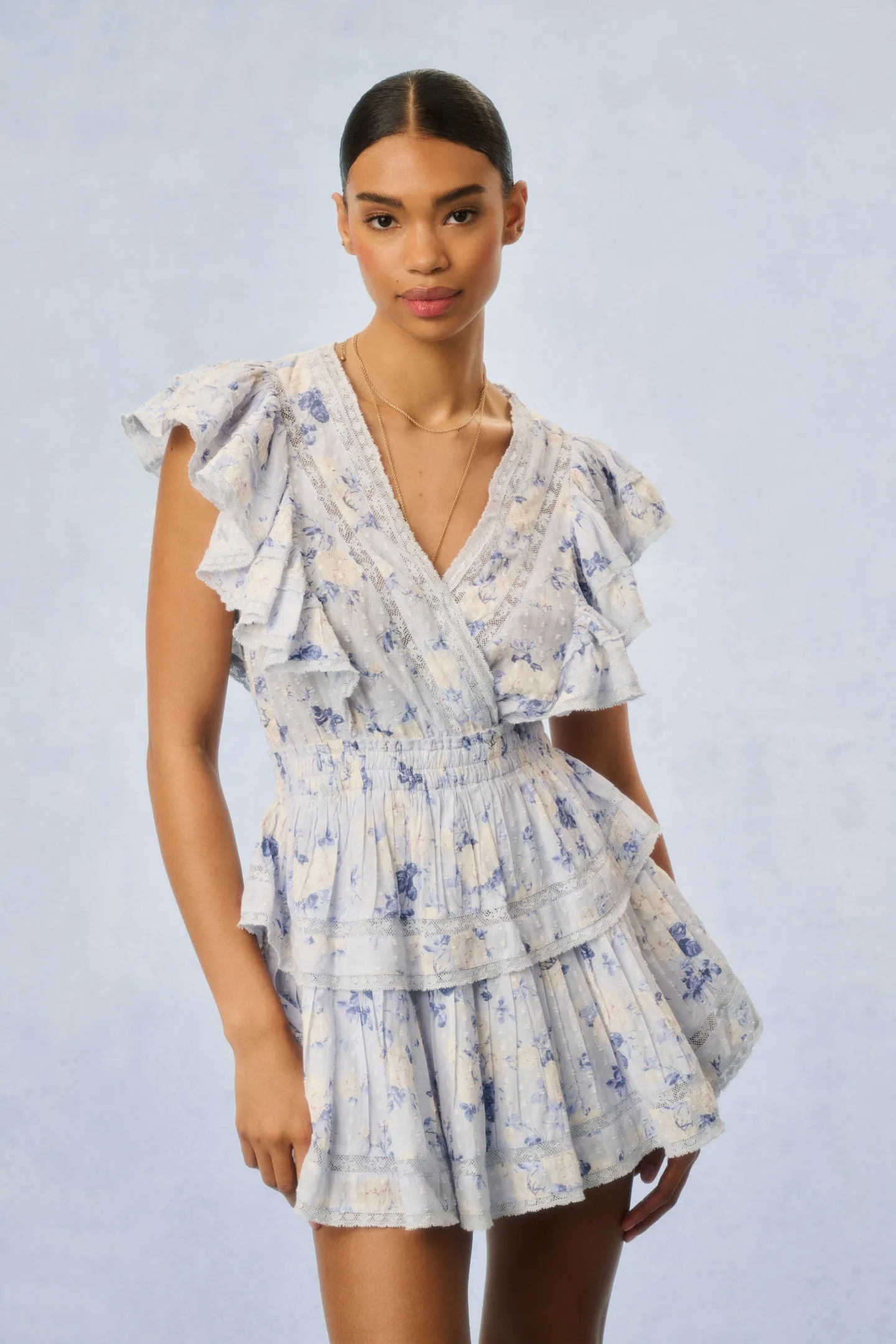 Gwen Fragrance Print Cotton Mini Dress - WHISPER BLUE sold by LoveShackFancy