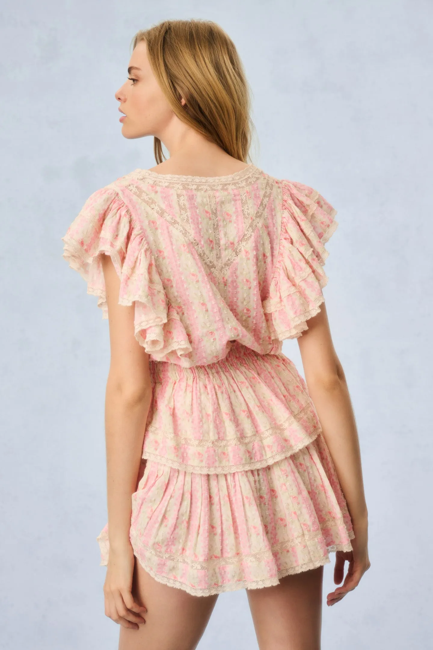 Gwen Fragrance Print Cotton Mini Dress - STRAWBERRY MACAROON sold by LoveShackFancy product image thumbnail 4