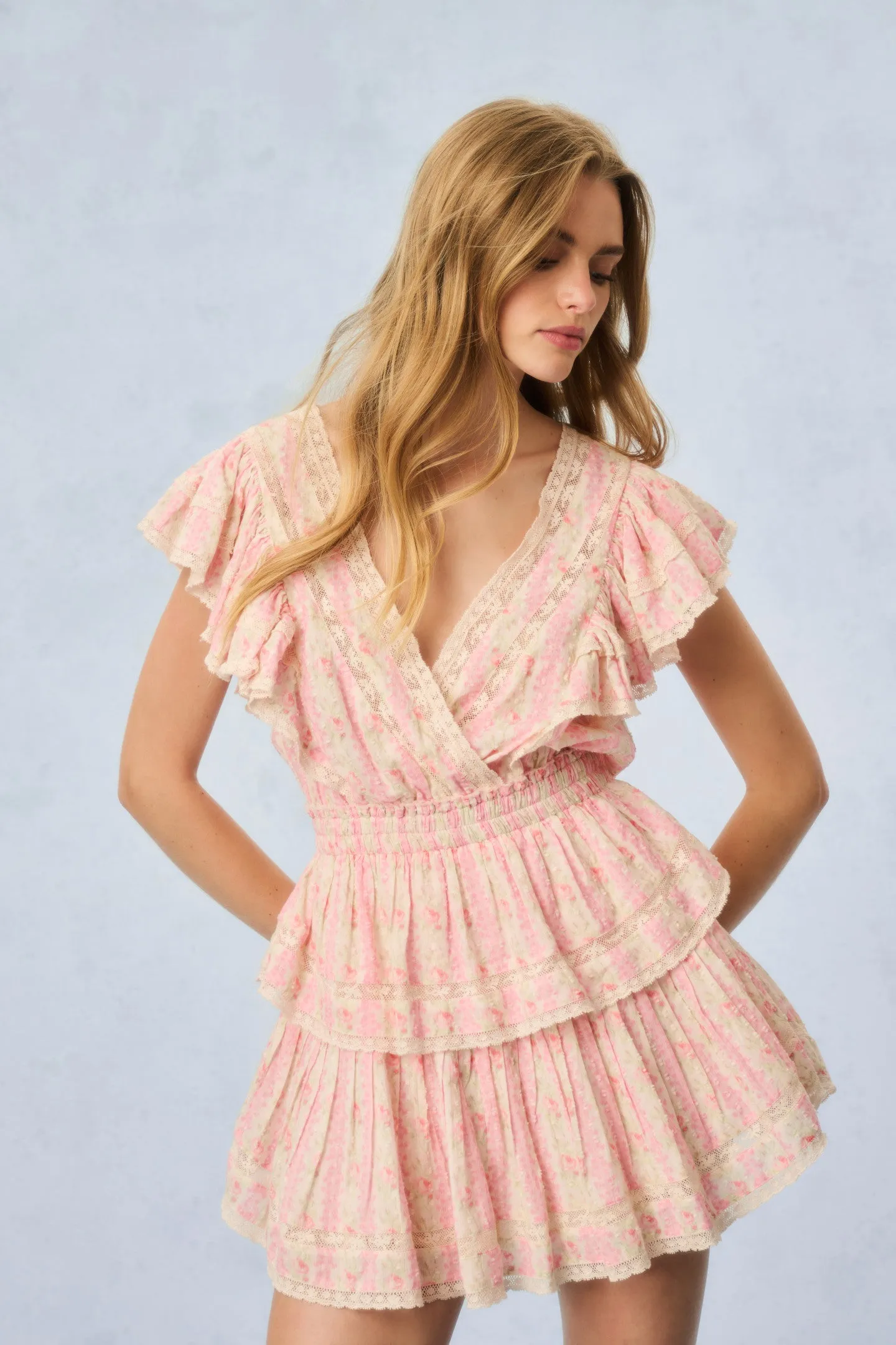 Gwen Fragrance Print Cotton Mini Dress - STRAWBERRY MACAROON sold by LoveShackFancy