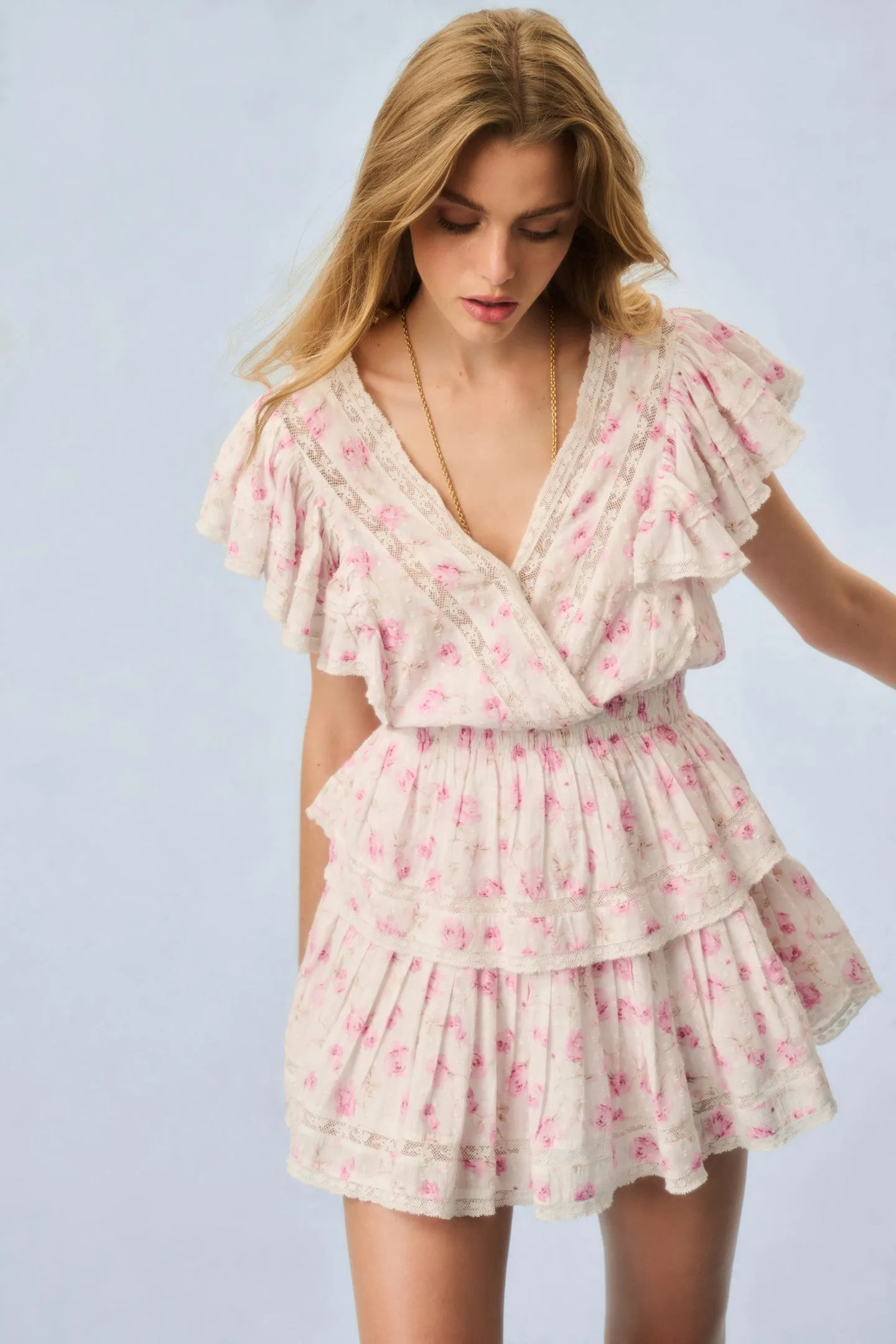 Gwen Fragrance Print Cotton Mini Dress - STERLING DUSK sold by LoveShackFancy