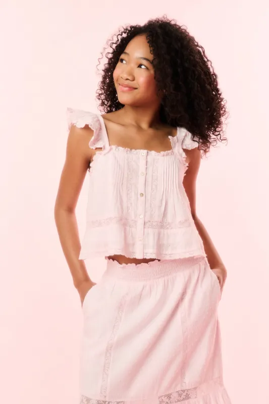 Girls Norabel Cotton Lace-Trimmed Top - BALLERINA PINK sold by LoveShackFancy