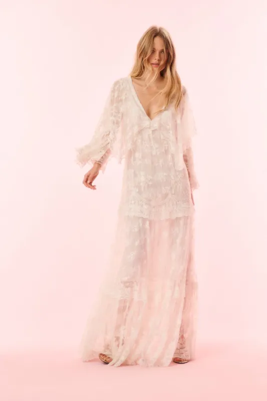 Roylan Lace Mesh Maxi Dress sold by LoveShackFancy