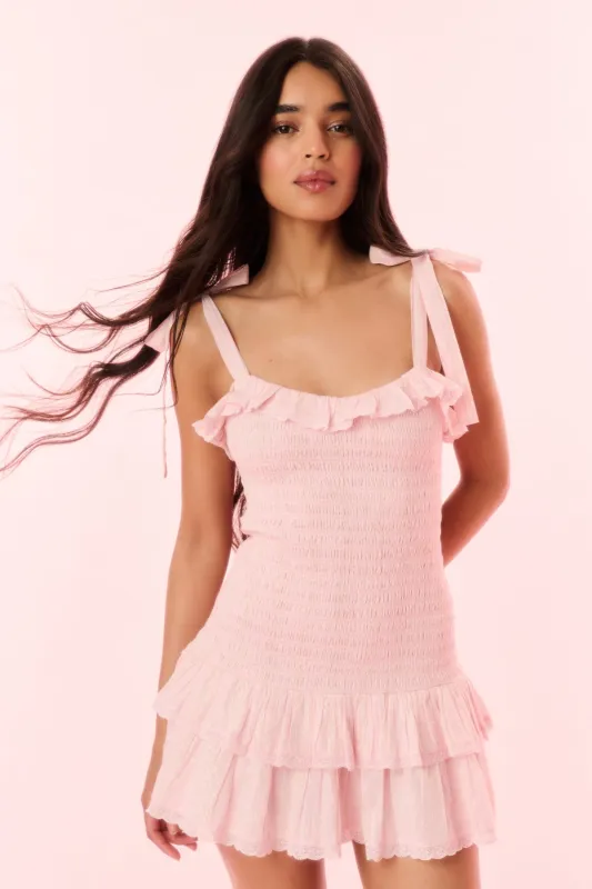 Sherina Cotton Smocked Mini Dress sold by LoveShackFancy