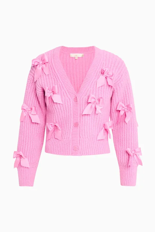 Ashtan Alpaca Bow-Embellished Cardigan - ROSE POMPADOUR sold by LoveShackFancy