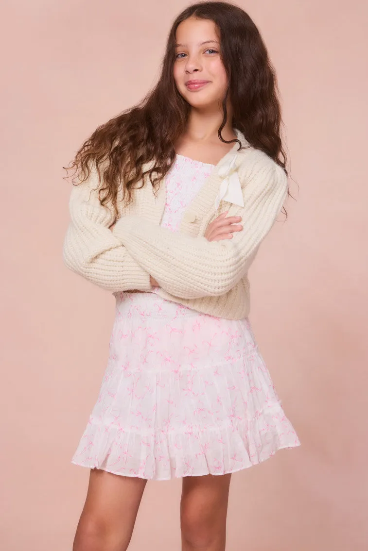Girls Teisha Alpaca Bow Cardigan - SNOW sold by LoveShackFancy