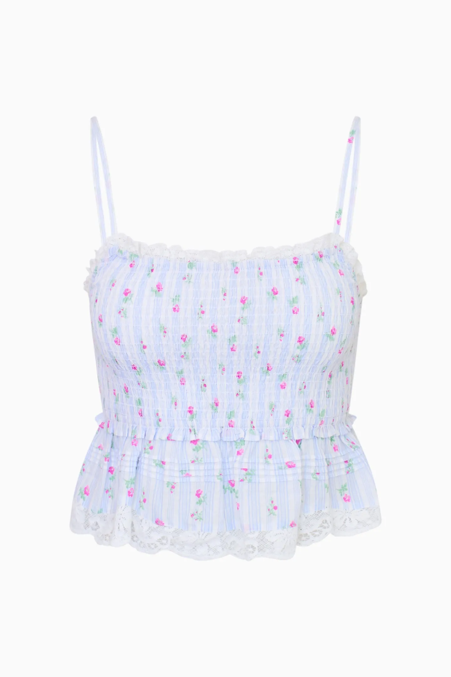 Marzenia Smocked Striped Floral Top sold by LoveShackFancy