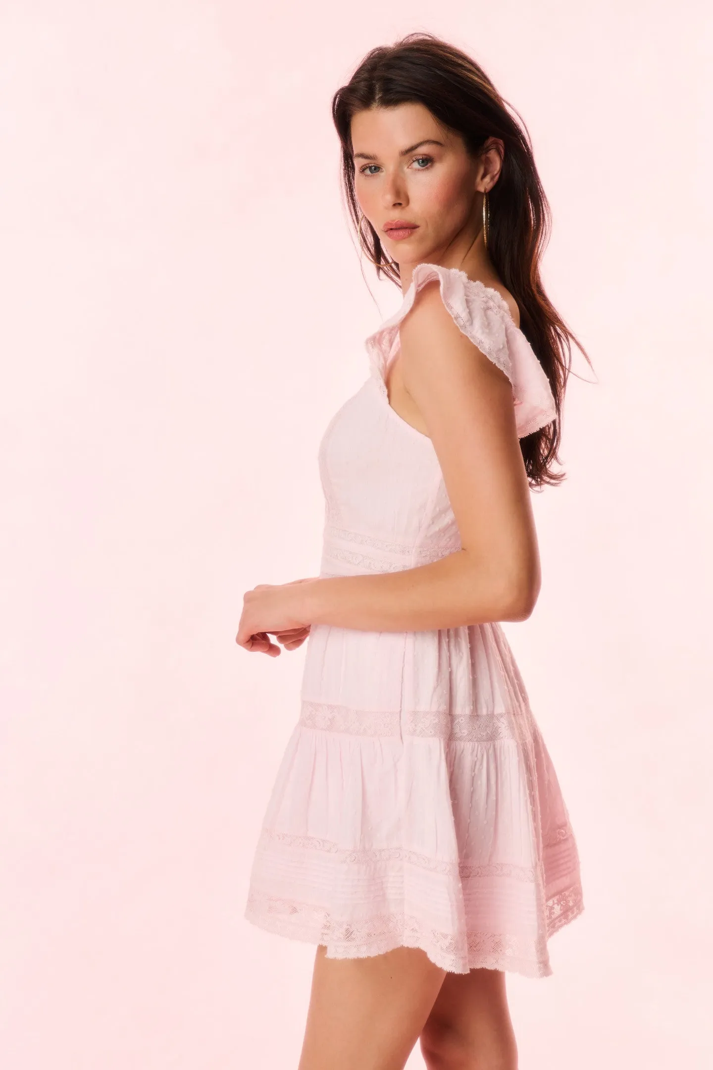 Rietta Cotton Lace-Trimmed Mini Dress - BALLERINA PINK sold by LoveShackFancy product image thumbnail 3