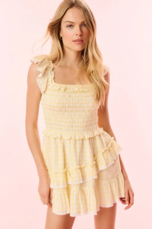 Aline Gingham Eyelet Mini Dress - HONEYCOMB sold by LoveShackFancy